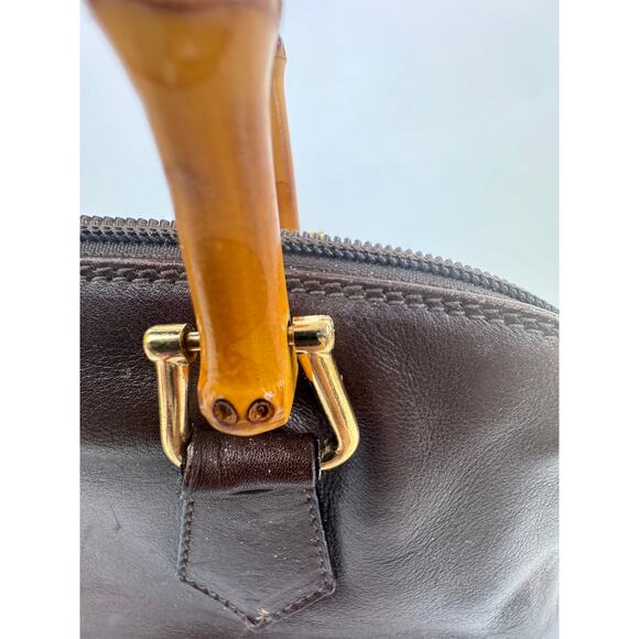 Gucci Brown Leather Bamboo Handles Dome Top Zip Bag - Picture 6 of 8